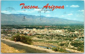 VINTAGE POSTCARD BIRD'S EYE VIEW OF TUSCON ARIZONA POSTED 1962