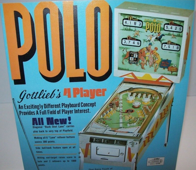 Polo Pinball FLYER Original 1970 Vintage Game Retro Sports Pony Horses Mod