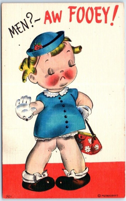 Postcard - Men?- Aw Fooey! - Girl with Decline Pose Comic Art Print