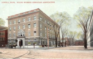 Lowell, MA Massachusetts  YWCA & Street Scene~Horse & Wagon  ca1910's Postcard