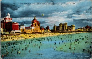 Vtg Atlantic City New Jersey Beach View Beachfront Hotels 1940s Linen Postcard