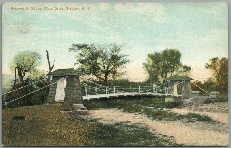 TRENTON NJ SUSPENSION BRIDGE RIVER DRIVE ANTIQUE POSTCARD