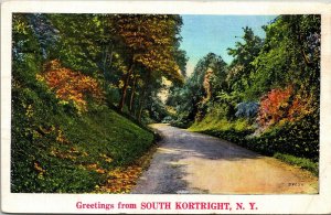 Greetings from South Kortright NY New York WB Postcard Cancel PM Clean WOB Note 