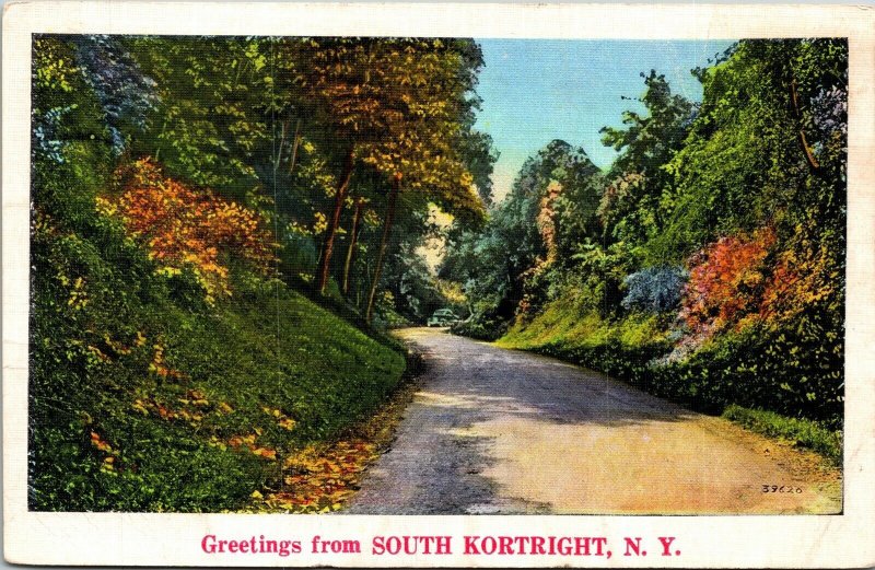 Greetings from South Kortright NY New York WB Postcard Cancel PM Clean WOB Note 