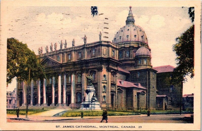 St James Cathedral Montreal Canada WB Postcard PM Cancel WOB Note VTG Vintage 