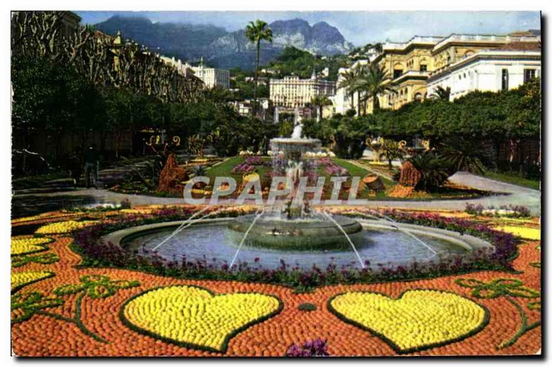 Postcard Moderne Menton Gardens during the holidays lemon