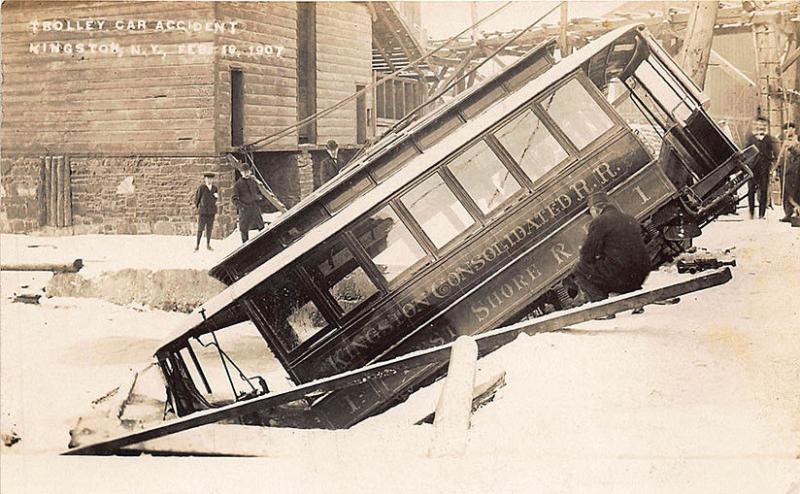 Kingston NY Trolley Car Accident 2-19-1907 Railroad RPPC Postcard