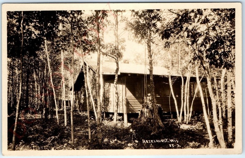 c1920s Hazelhurst, Wis House RPPC Forest Cottage Real Photo Postcard Mystery A98
