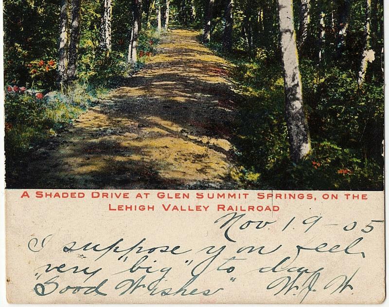 1905 Glen Summit Springs PA A Shaded Drive Lehigh Valley Railroad UDB Postcard