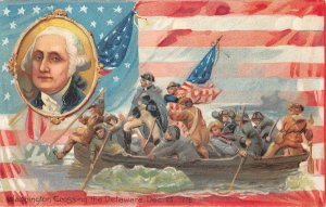 PRESIDENT GEORGE WASHINGTON FLAG DELAWARE EMBOSS TUCK PATRIOTIC POSTCARD c 1909