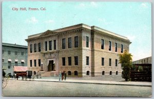 Vtg Fresno California CA City Hall Horse & Carraige 1910s View Old Postcard