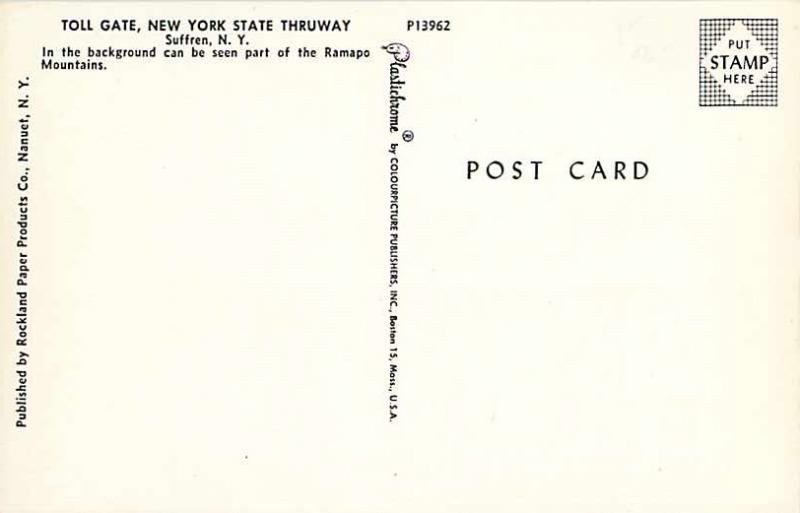 Toll Gate, New York State Thruway Suffren NY Chrome Postcard