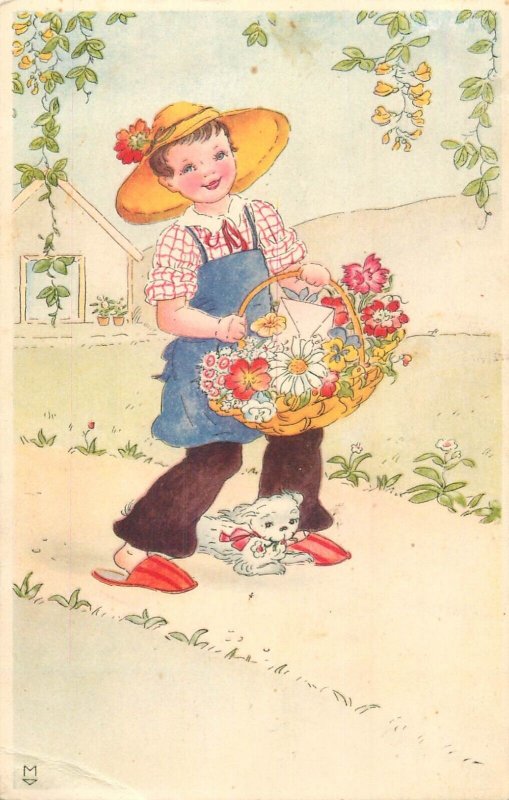 Holidays & celebrations seasonal greetings Hungary children gardening daisy dog