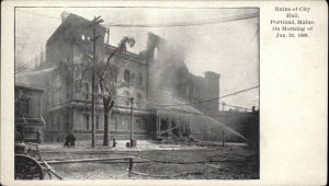 Portland Maine ME City Hall Ruins 1900s-10s Postcard
