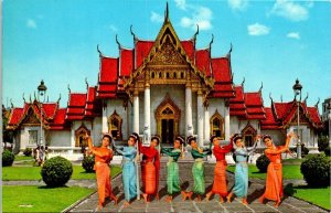 VINTAGE POSTCARD GROUP OF TEMPLE DANCERS MARBLE TEMPLE BANGKOK THAILAND STAMPS