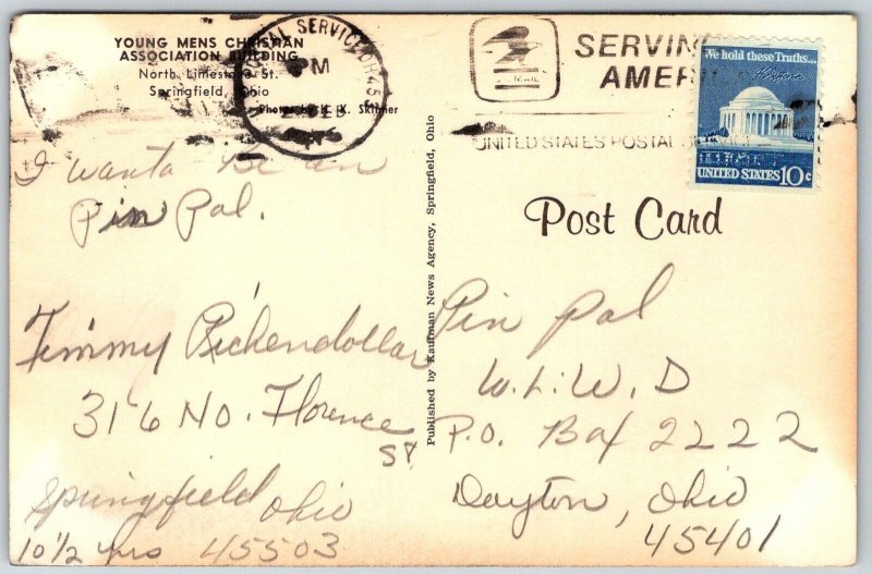 Springfield Ohio 1975 Postcard YMCA Young Men's Christian Association