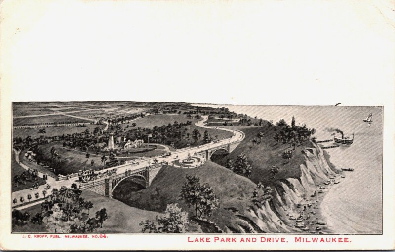 Milwaukee Lake Park and Drive Wisconsin Vintage Postcard C131