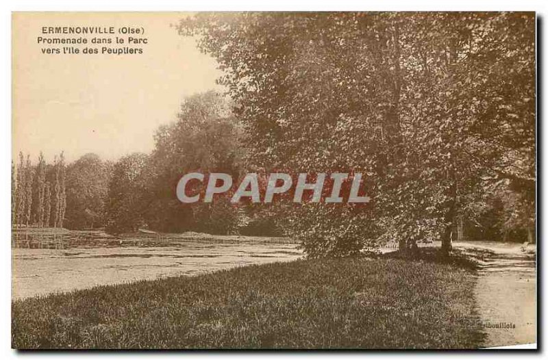 Old Postcard Ermenonville Oise Walk in the park to the island of Poplars