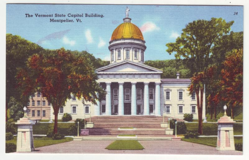 P347 JLs 1930-45 unused linen postcard state capitol montpelier vermont