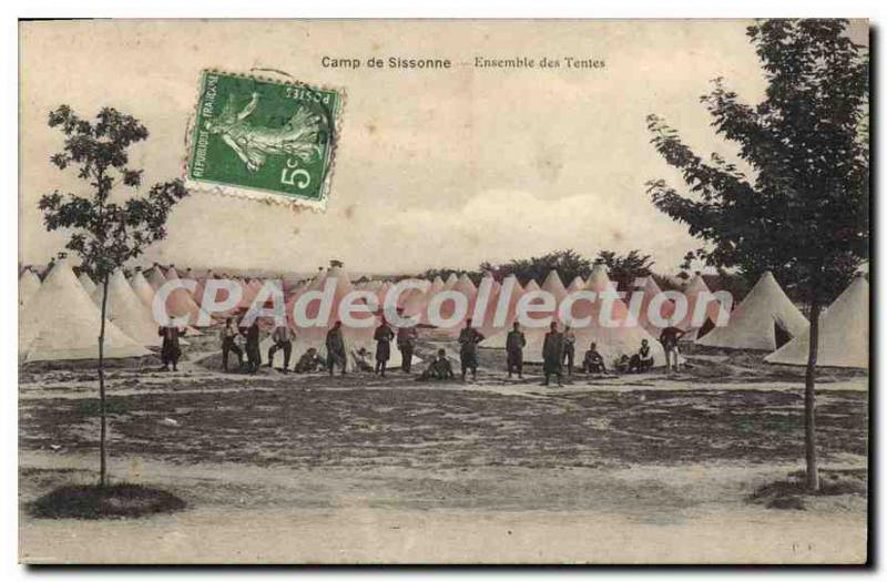 Postcard Old Camp of Sissonne Tents Together