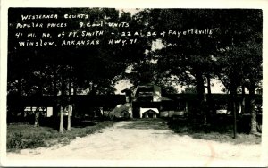 RPPC 1949 Winslow Arkansas AR - Westerner Courts Motel - Popular Prices M13