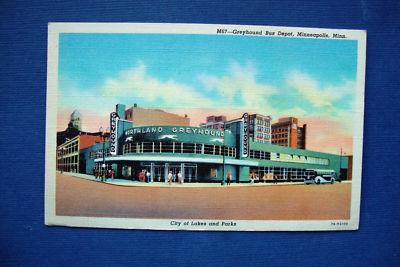 1930's Minneapolis MN Greyhound Bus Depot Linen Postcard