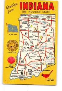 Indiana IN Vintage Greetings Postcard Travel Map