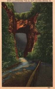 Vintage Postcard 1930's Night Illumination The 4th Day Natural Bridge Virginia