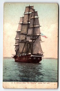 Ship Boat Postcard US School St Mary's Under Full Sail Series 7935 American News