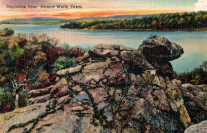 Circa 1945 Inspiration Point, Mineral Wells,  Texas Linen Postcard