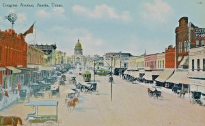 Postcard Early View of Trolleys on Congress avenue in Austin , TX.   L4
