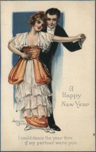 Lyman Powell New Year Couple Dancing Vintage Fashion c1920 Postcard