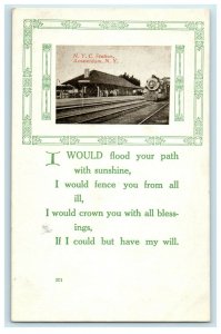 c1910 N.Y.C Train Locomotive Station Depot Amsterdam New York NY Poem Postcard