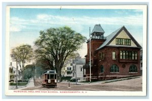 c1910's Memorial Hall And High School Trolley Somersworth NH Antique Postcard 