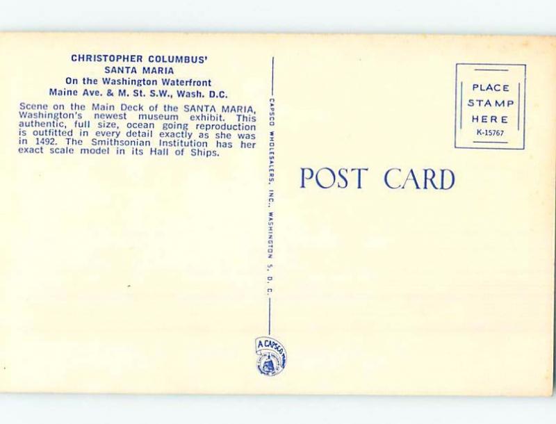 Unused Pre-1980 CHRISTOPHER COLUMBUS AT SMITHSONIAN Washington DC ho9324