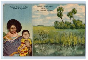 Vintage Flordias Everglades Home Of Seminole Indians Postcard F114E