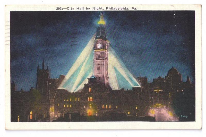 City Hall by Night Philadelphia PA 1937