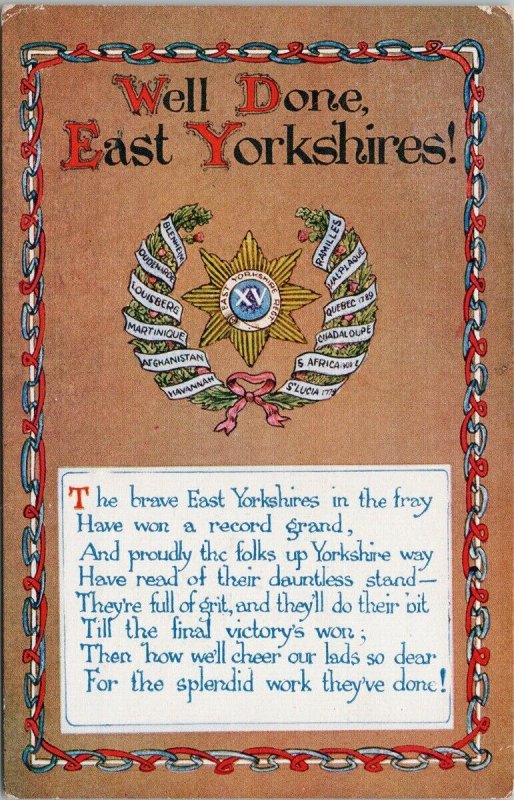 Well Done East Yorkshires Military Patriotic HB Badge Series Postcard G14