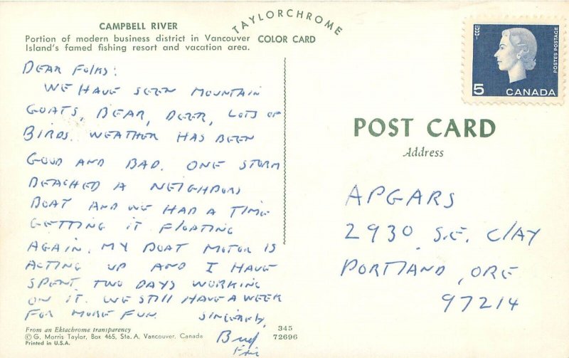 Chrome Postcard Campbell River BC Canada Modern Business District Vancouver Isl.