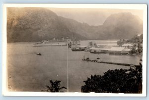 Pango Samoa Postcard c1910 Scene of Big Steamship Sailing c1920's RPPC Photo