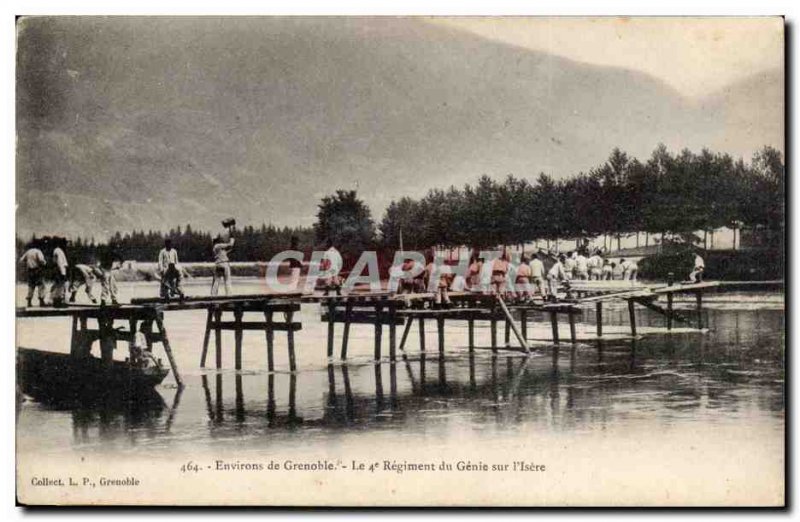 Near Grenoble Old Postcard The 4th Regiment of genie on & # 39isere (militaria)