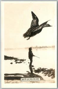 EXAGGERATED DUCK HINTING ANTIQUE REAL PHOTO POSTCARD RPPC