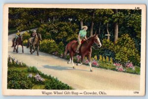 Crowder Oklahoma Postcard Wagon Wheel Gift Shop Exterior c1940 Vintage Antique