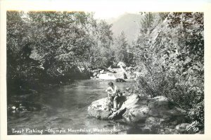 Postcard RPPC Washington Trout Fishing Olympic Mountains Barnes 23-3789