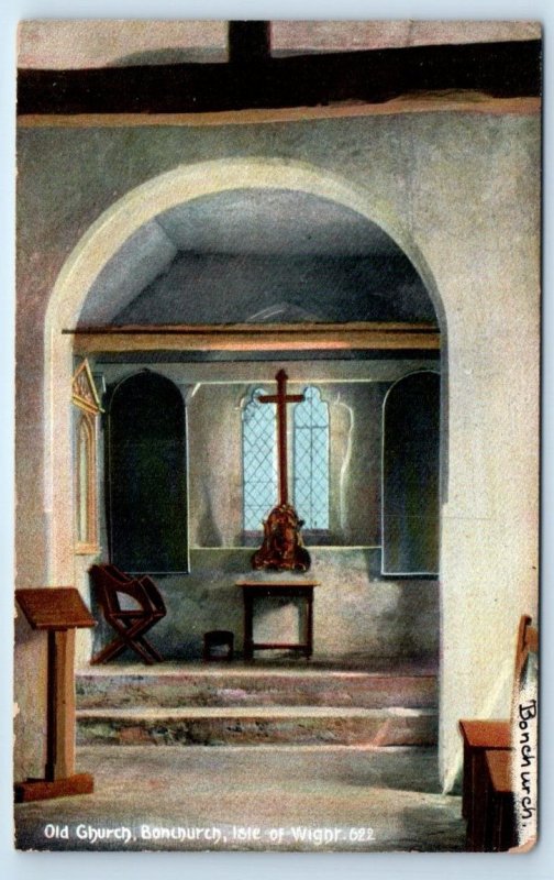 Old Church interior BONCHURCH Isle of Wight UK Postcard