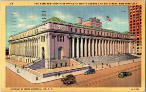 Main New York Post Office Eigth Avenue 31st Street New York city Linen Postcard 