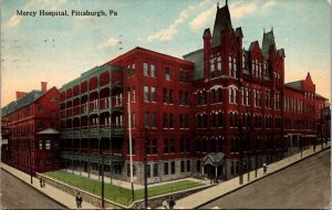 1915 Mercy Hospital Building Street Scene Pittsburg Pennsylvania PA Postcard a5