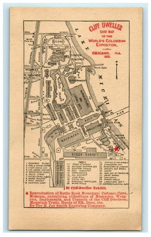 1893 Map Of World's Fair Cliff-Dweller Exhibit Balcony House Chicago 7J