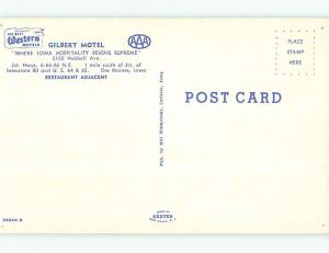 Unused Pre-1980 OLD CARS & GILBERT MOTEL & RESTAURANT Des Moines Iowa IA u5720