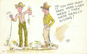 Artist Impression Comic Humor Fishing Tiny Catch 1951 Postcard Elmer 20-9772